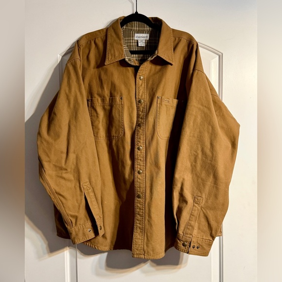 Carhartt Shirt Jacket Men 2XL Brown Good Flannel Lined Canvas